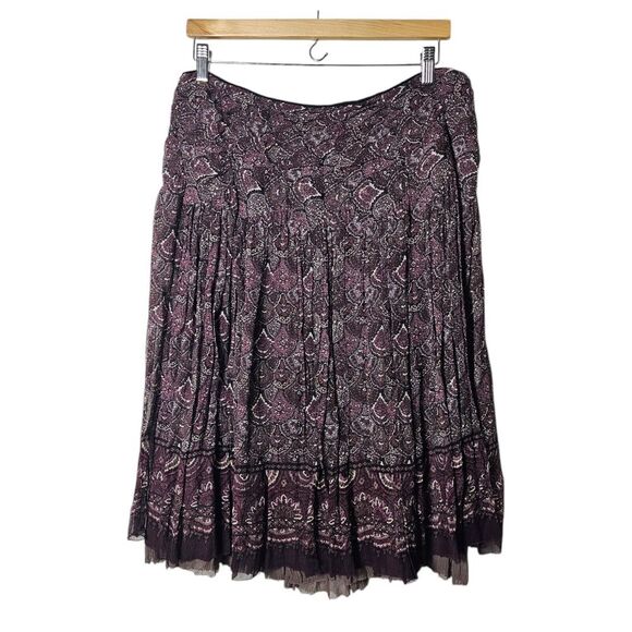 Elie Tahari Silk Chiffon Purple Skirt‎ Knee 12 Lined Dark Floral Academia Boho - Picture 1 of 9